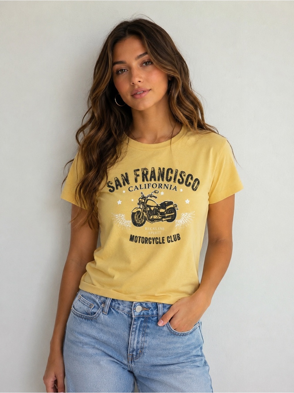 Streetwear Society Pale Yellow San Francisco Motorcycle Tee M